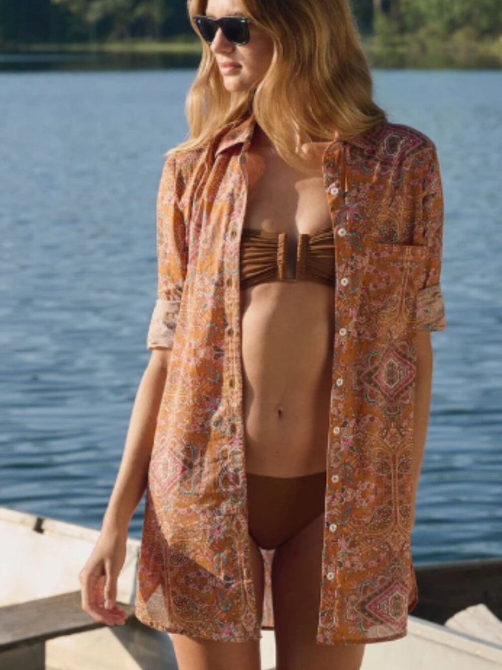 Julia Amory Husband Shirt Rust Trellis Bandana – Size Small